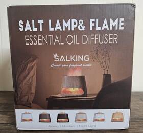 200249 Salking Salt Lamp And Flame Essential Oil Diffuser Wood Grain
