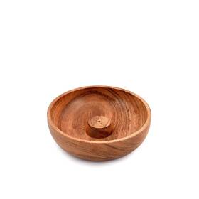Kc596 Samhita Acacia Wood Round Incense Stick Holder Burner Ash Cather And