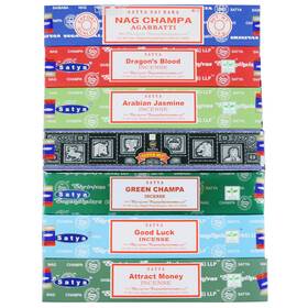 Satya 904245409043 Incense Sticks Gift Set 7 Scents Nag Champa Super Hit Dragons Blood Sandalwo