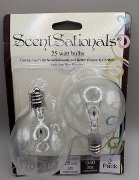 001-77005 Scentsationals 25w Clear Light Bulbs 2 Pack For Scented Wax Warmers Candle E12 Base