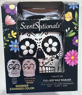 Scentsationals 843283138615 New Day Of The Dead Black/white 3d Color Changing Wax Warmer Read