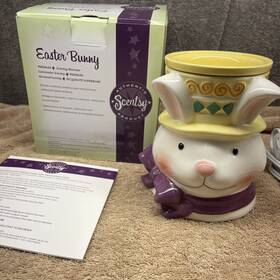 1100-31138 Scentsy Easter Bunny Rabbit Wax Warmer Spring Bow Yellow Hat Retired Unused