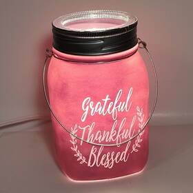 1105-48752 Scentsy Inch Grateful Thankful Blessed Purple Mason Jar Wax Warmer Euc
