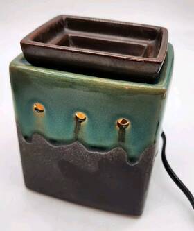 19341 Scentsy Elemental Green Brown Full Size Warmer Euc Model Tested Works