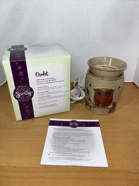 26973 Scentsy Retired Owl On A Limb Full-size Wax Warmer #26973 Brown Stoneware Cib