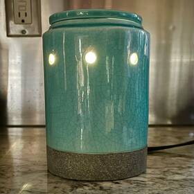 32047 Scentsy Lot Caribbean Blue Premium Warmer And Boho Rust Flower Mini Bulb Retired