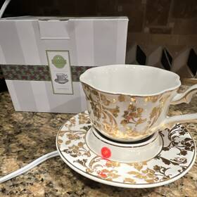 S06-20222908h Scentsy English Breakfast Electric Oil/wax Warmer Ceramic White Gold Floral