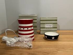 Scentsy Top-can2 Candy Shoppe Warmer-2 Warming Dishes-red /white Striped And Stars Blue