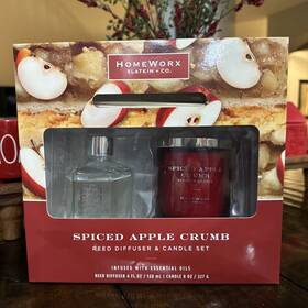 Slatkin & Co. 840413603302 Homeworx By And Spiced Apple Crumb Candle Reed Diffuser Set Gift Box