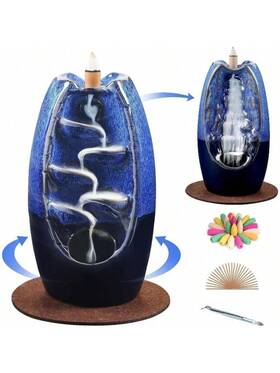 Spacekeeper 629722878577 Incense Burner Backflow Waterfall Holder 2 Sides Blue