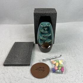 Fy029 Spiral Ceramic Backflow Waterfall Incense Burner Glaze Cones Hippie Gift Meditate New