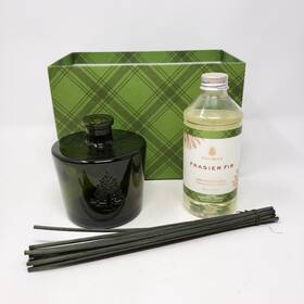 Thymes 637666030494 Frasier Fir Reed Diffuser Set Green Glass Bottle Holder Reeds Scented Oil
