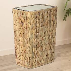 231008a1 Trongee Boho Trash Can With Lid For Bathroom 2.6 Gallon Small Rattan Garbage