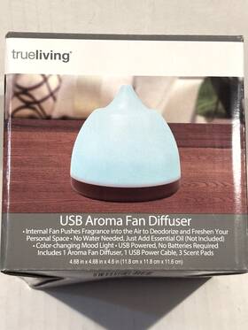 True Living 430001965495 Usb Aroma Fan Diffuser Includes 3 Scent Pods And Cable New