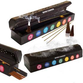 Trumiri 720132744350 Chakra Incense Holder Burner Box Storage For Sticks Cones Ash Catcher