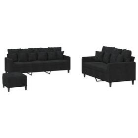 3201735 Vidaxl Sofa Set Black Velvet 100% Polyester Metal Textilene Plywood