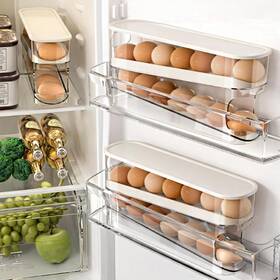 Trays1-2 Wacoi Auto Rolling Fridge Egg Organizer Space Saving Eggs Dispenser For Refrigerat
