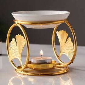 22-11-30yyl5761277925827 Warmself Golden Ginkgo Leaf Essential Oil Burner Aromatherapy Aroma Gold