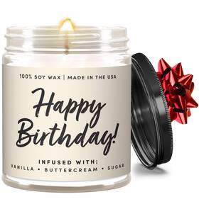 H.bday.simple.9oz Wax & Wit Birthday Gifts For Women Happy Candle Scented With Vanilla Butterc