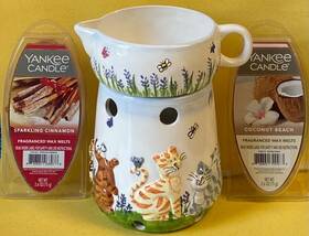 10441 Waxcessories Playful Cats Wax Warmer Electric Simmer Pot And 2 Yankee Melt Pks
