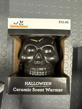 36199539 Way To Celebrate Halloween Black Ceramic Skull Electric Wax Warmer 5 Inch L X 6 W 5.5 H Indoor