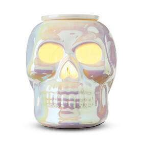G203-pxfg002b Way To Celebrate Ceramic Skull Electric Wax Warmer Iridescent White Decor Halloween Holiday