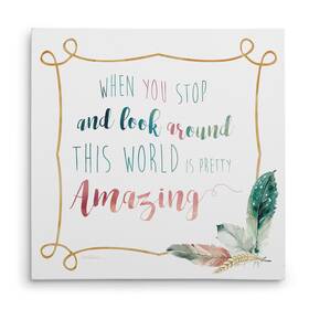 Wexford Home 650434817288 Bend Feather Amazing World Gallery Wrapped Canvas Wall Art 24x24 Multicolor
