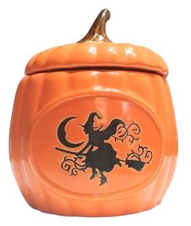 Sh-008-01an Widewise Ceramic Wax/oil Warmer Orange Pumpkin With Witch Riding A Broom Halloween
