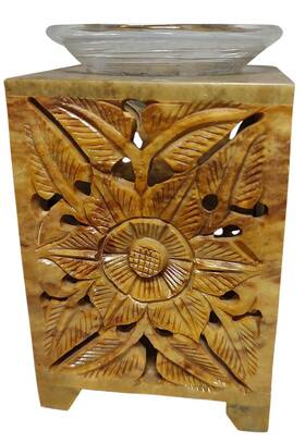 H-916 Windrose Trading Vintage Oil Diffuser Natural Soapstone Carved Floral Burner Made In India See