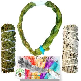 000343 Worldly Finds Sweet Grass Braided 12 Inch And Sage Smudge Sticks Variety Pack Organic White