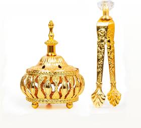 Xj0015f Xisakaca Golden Incense Holder Frankincense Charcoal Tongs