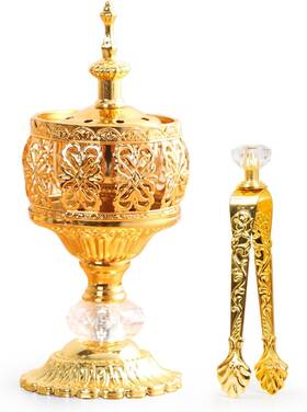 Xj0017ff Xisakaca Gold Incense Burner Holder Bakhoor Frankincense Charcoal Censer Resin