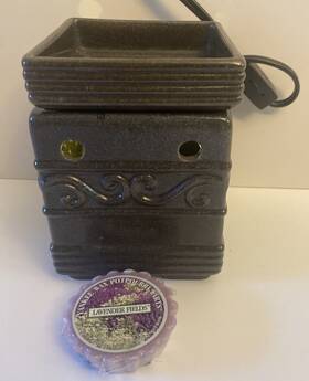 1552134 Yankee Candle Square Electric Lightup Tart Wax Melts Warmer Brown Scroll Ceramic