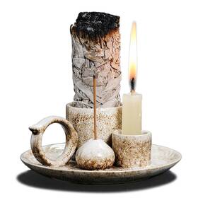 S250306 Yieneng 4 In 1 Ceramic Incense Burner Holder With Handle For Burning Sage Palo Santo