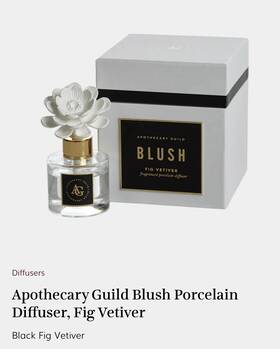 Ch7296 Zodax Apothecary Guild Blush Porcelain Diffuser Fig Vetiverblack Vetiver