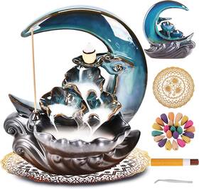 Zvaiuk 313051277261 New Moon Backflow Incense Holder Ceramic Hand-made Fountain Burner With