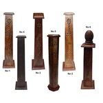 Wooden Carved Incense Burner Cone Holder Tower 12 Inch Hand Brass Inlay. Fixed Price $60.00.