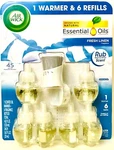1 Package Air Wick 4.02 Oz Fresh Linen Warmer & 6 Essential Oils Refills. Fixed Price $30.09.