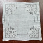 Vintage Hanky 1920S White Fine Linen Punch Work Geometric Design Hand Rolled. Fixed Price $7.50.