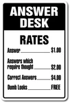 Answer Desk Sign Indoor/outdoor 20" Tall Plastic. Fixed Price $42.16.