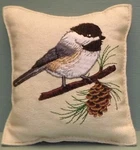 Paine's Balsam Fir Pillow Small 4"X4" Embroidered Chickadee Sachet Pinecone. Fixed Price $23.50.