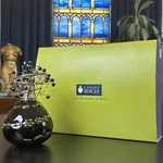 Vtg Lampe Berger Lumiere Noire Art Edition Black Cut Crystal W/ Crown & Box. Fixed Price $488.00.