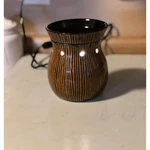 Scentsy ""zingana" Wax Warmer Brown Black Stripes Tribal Rustic Wood Retired. Fixed Price $10.00.