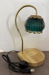 Glass Candle Warmer Lamp With Dimmer Gold Stem Wood Base. Fixed Price $19.95.
