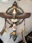 Collections Etc Southwest Native American Wall Cross Eagle Feathers 12" Brown. Fixed Price $20.00.