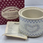 Vintage Rival Potpourri Crock Blue Check Floral Heart Country Cottage Works. Fixed Price $24.99.