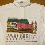 Vtg Madison County Covered Bridge Festival 1994 5K Run Lg. L/s Polo Single Stick. Fixed Price $9.90.