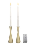Lumabase Battery Operated Wick Flame Taper Candles W/ Metal Holders Set Of 2. Fixed Price $40.00.