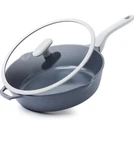 Pricusis Nonstick Ceramic Saut Pan With Lid (4.8 Qt, 12 Inch), Toxin-free. Fixed Price $32.99.