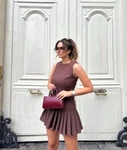 Zara Nwt Woman Box Pleat Mini Dress Brown 4764/266 All Sizes. Fixed Price $49.00.